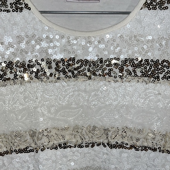 Quacker Factory Sequin Off-White Blouse S - Picture 3 of 6